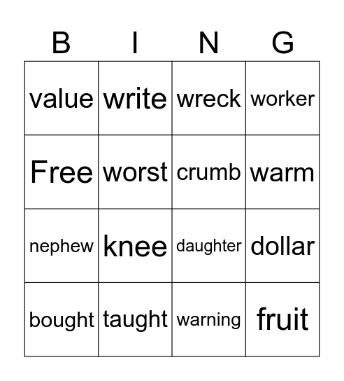 Appendix Bingo Card