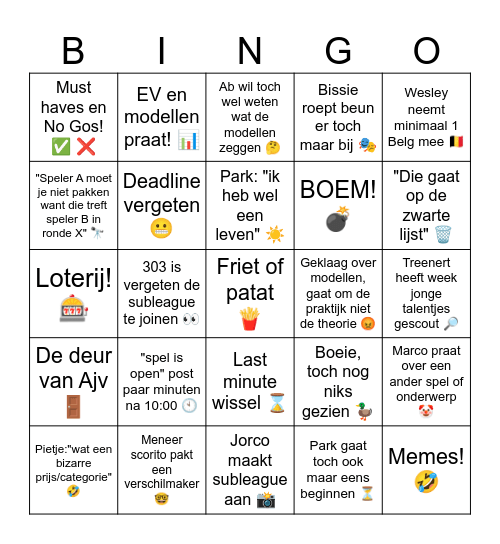 TndT Bingo Card