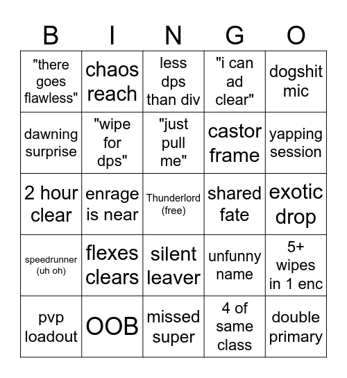 LFG Bingo Card
