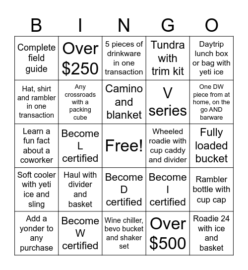 YETI BINGO Card