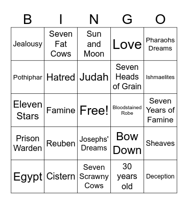 Joseph Sold into Slavery Bingo Card