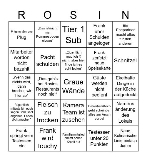 Frank Rosin Bingo Card