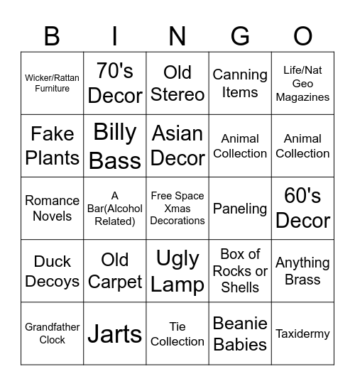 Estate Sale Bingo Card