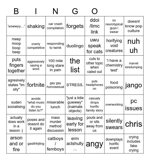 :3 bingo !!!!!1!! Bingo Card