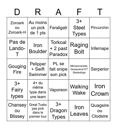 Draft Bingo Card
