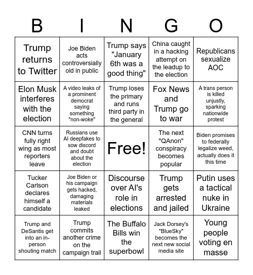 2024 Election Cycle Bingo Card