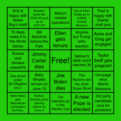 Bartley BINGO 2024 Bingo Card