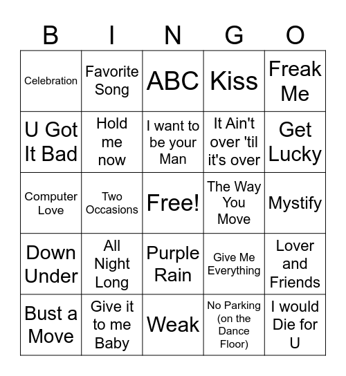 Front Row #3 Bingo Card