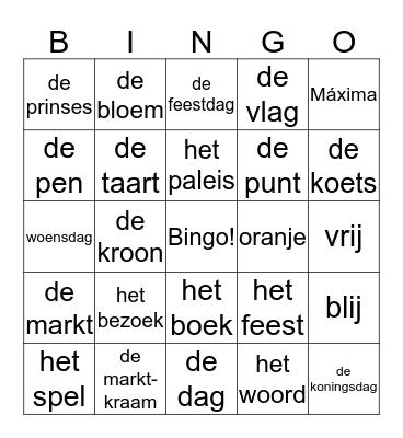 Bingo Koningsdag Bingo Card