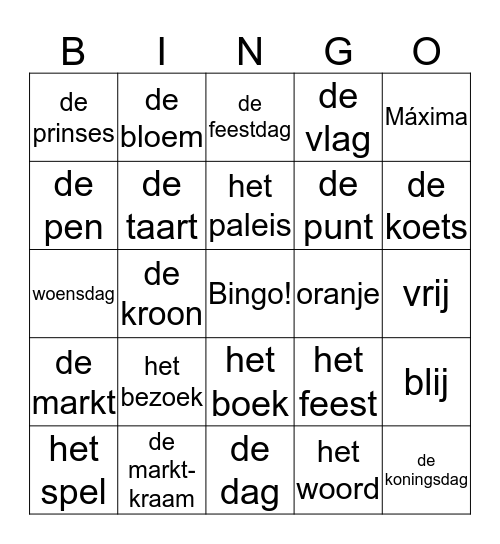 Bingo Koningsdag Bingo Card