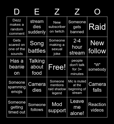 DEZZ BINGO SHEET Bingo Card