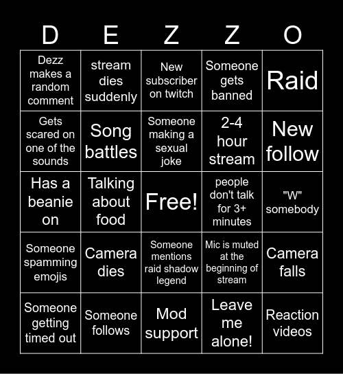 DEZZ BINGO SHEET Bingo Card