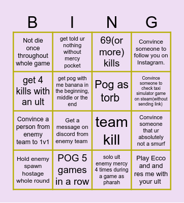 Good Girl Bingo Card