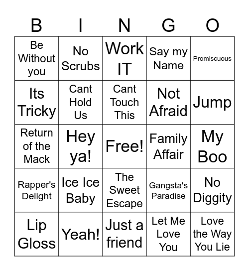 90's Bingo Card