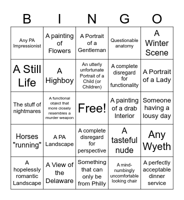 Art Museum Bingo Card