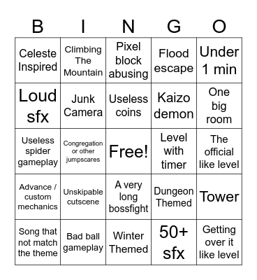 Platformer level bingo Card
