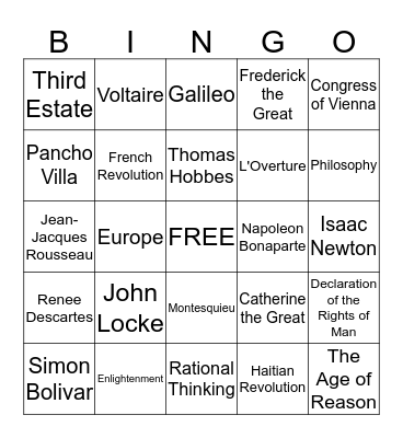 Enlightenment BINGO Card