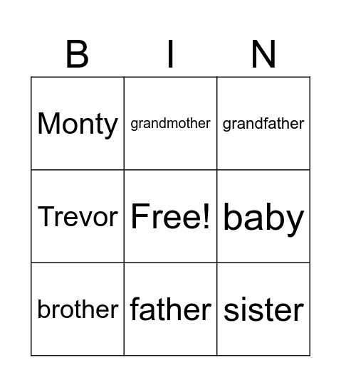 Family Bingo Card