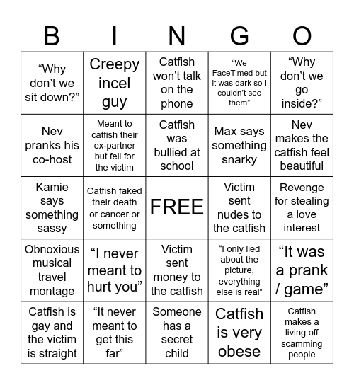 Catfish Bingo Card