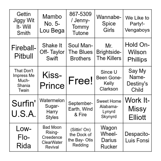 MUSIC BINGO Card