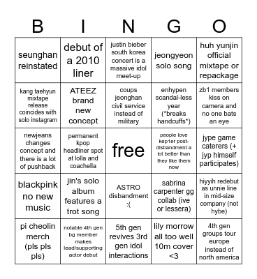 scout's 2024 kpop bingo Card