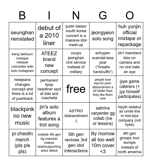 scout's 2024 kpop bingo Card