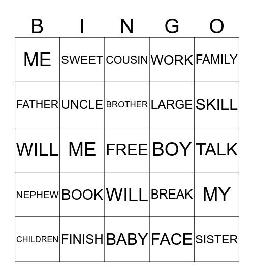 FAMILY  Bingo Card