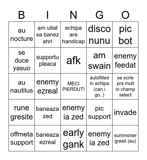 meci de lol bingo Card