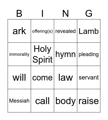 2nd Sunday in Ordinary Time Year B Bingo Card