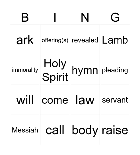 2nd Sunday in Ordinary Time Year B Bingo Card