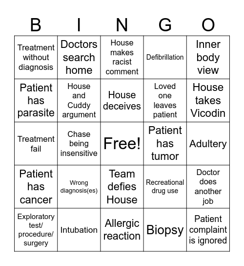 House M.D. Bingo Card