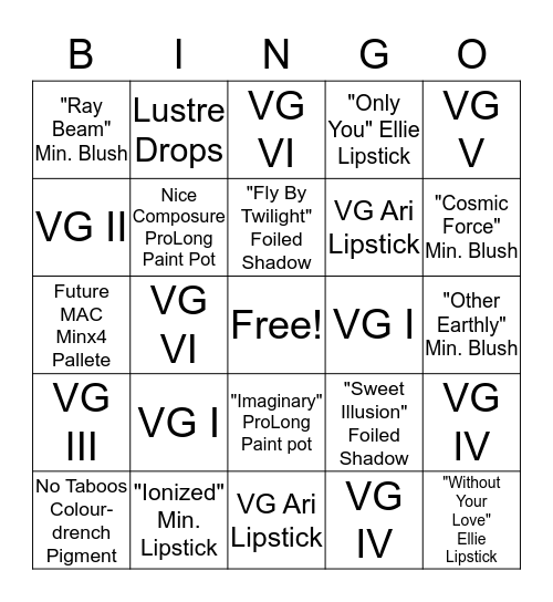 Viva Glam Bingo Card