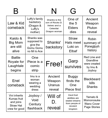 One Piece 2024 Bingo Card