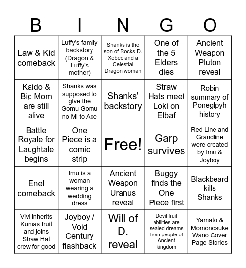 One Piece 2024 Bingo Card