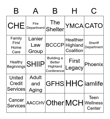 2016 Building a Healthier Highland Conference Bingo Card
