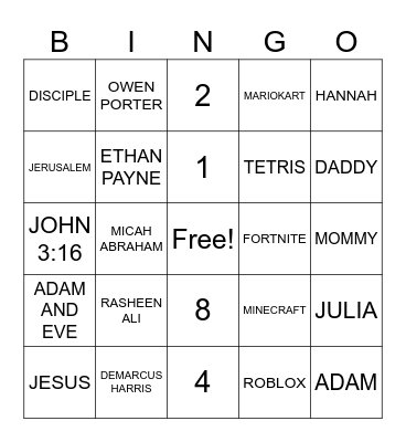 NOAHS BINGO Card