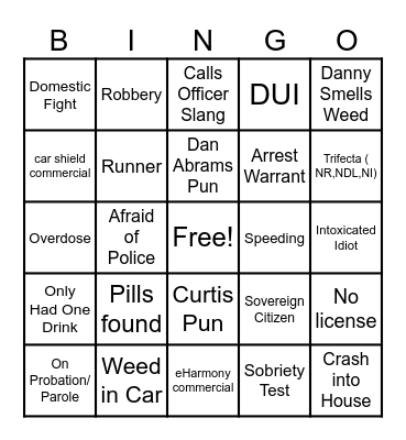 On Patrol Bingo Card