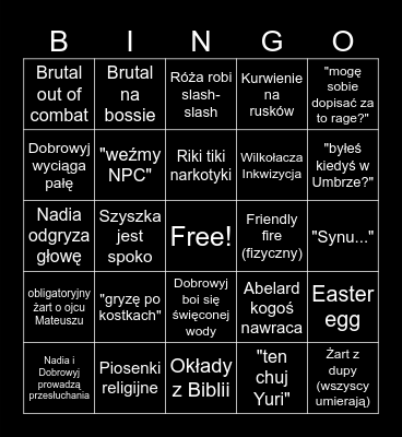 Wilkołak Bingo Card