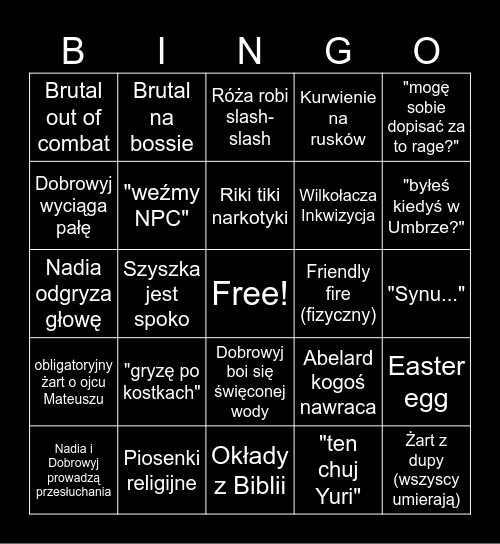 Wilkołak Bingo Card