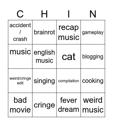 Chinese TikTok Bingo Card