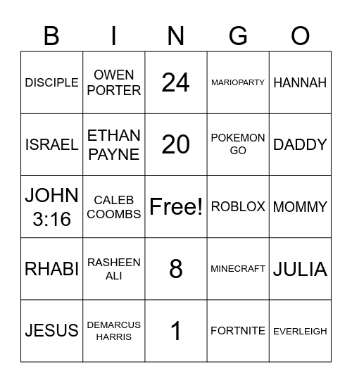 NOAHS BINGO Card