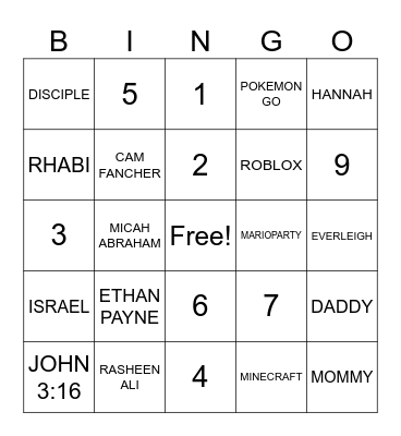 NOAHS BINGO Card