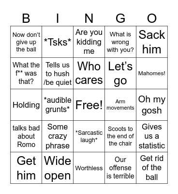 Pop’s Phrases for Football Bingo Card