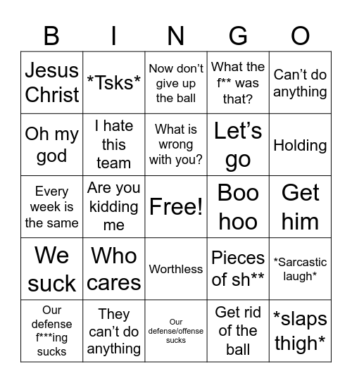 Spencer’s Phrases for Football Bingo Card