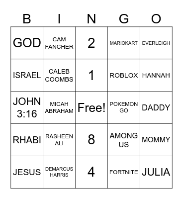 NOAHS BINGO Card