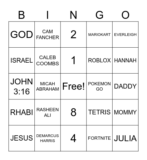 NOAHS BINGO Card