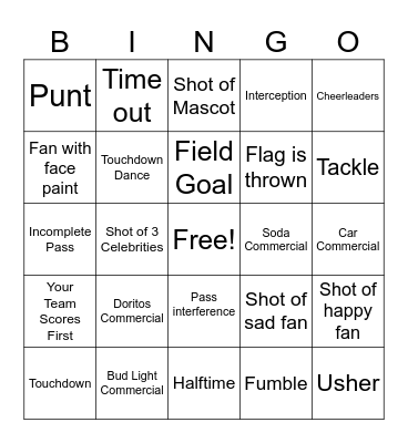 Superbowl Bingo Card