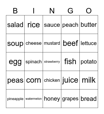 CONVERSATION CLASS: FOOD Bingo Card