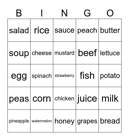 CONVERSATION CLASS: FOOD Bingo Card