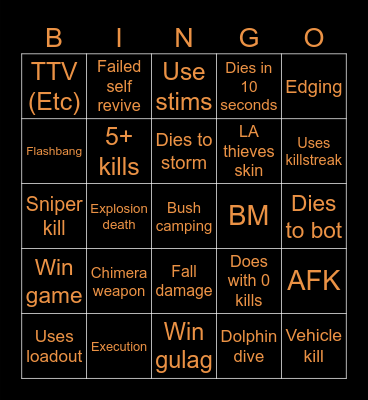 Warzone 2.0 bingo (Credits to: Big Puffer) Bingo Card